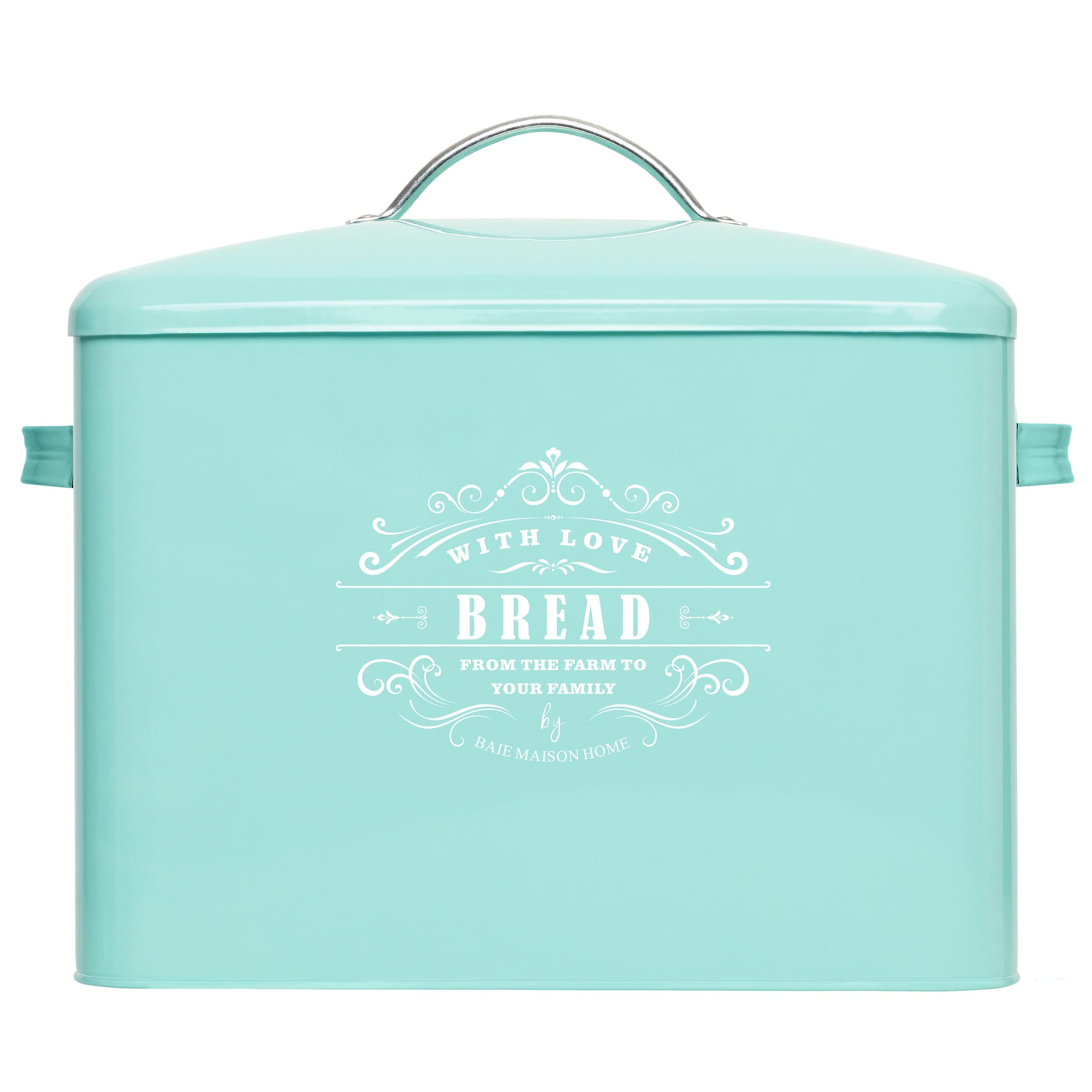 Extra Large Teal Farmhouse Bread Box for Kitchen Countertop - Breadbox Holder Fits 2+ Loaves - Bread Storage Container Bin - Rustic Bread Keeper Vintage Metal Kitchen Decor for Counter(Bread Box)