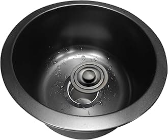 12In Round Black Kitchen sink 304 Stainless Steel Countertop in Bar Sinks Single Bowl Rv Small Sink with Drainage set (12.5''X12.5'')