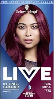 Schwarzkopf LIVE Intense Colour, Long Lasting Permanent Purple Hair Dye, With Built-In Vibrancy Serum, Up To 50% Grey Coverage, Pure Purple 086