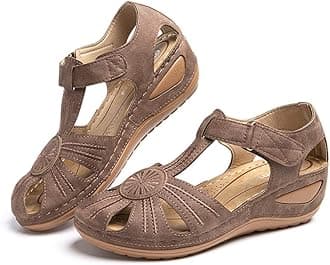 Women Sandals Wedge Comfortable Ladies Strap Platform Vintage Closed Toe Soft Wide Fit Summer Sandal Slip on Black Brown Blue 3-9 UK