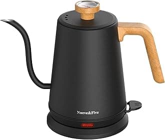 Nueve&Five Gooseneck Electric Kettle with Thermometer， Black Electric Kettle 1L with Auto Shut-Off，1000W Hot Water Kettle of Stainless Steel， Pour Over Kettle for Coffee & Tea