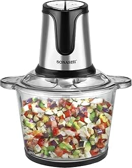 Sonashi Multi-Chopper with Powerful Motor and Max Capacity 3L | Chopper with Mincer Grinder Function & Glass Bowl | Stainless Steel Blade Set for Effective Chopping 3 L 500 W SMC-23G Black/Silver