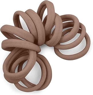 Gentle Hold Seamless Soft and Stretchy Elastic Fabric No-Metal Ponytail Holders - 12 Hair Ties (Light Brown)