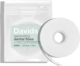 Davids Expandable Dental Floss + Refill with Hydroxyapatite, Woven Fibers that Won't Break, Waxed, Vegan, Cocoa Butter and Mint, Kid Friendly, Refillable Dispenser, 66 Yards