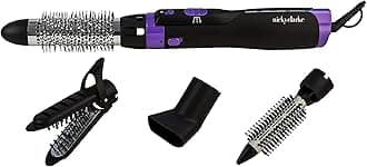 Nicky Clarke 1000W 4-in-1 Frizz Control Ionic Hot Air Brush Volumising Hair Styler, 2 Heat/Speeds & Cool Shot, Four Accessories: 20mm & 38mm Brushes, Concentrator Nozzle & Straightener - NHA046