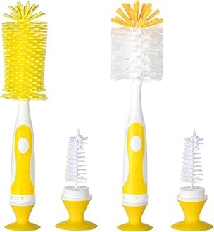 Baby Bottle Brush Set - Nylon & Silicone Bottle & Nipple Brush, BPA-Free (Yellow)