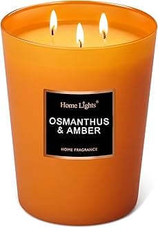 HomeLights Large Jar Candle-33.3 Oz. Natural Soy Aromatherapy Candle | Osmanthus Amber Scent | Up to 130 Hours Burn Time with 3 Cotton Wicks | Home Decorative Fragrance Candle Gift