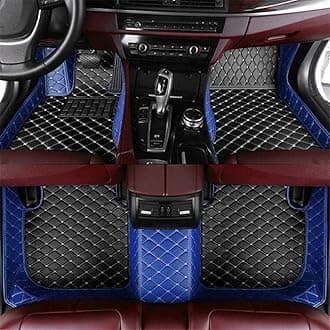 Custom All-Weather Protection Leather Car Floor Mats for Cars Sedan SUV Sports Car Waterproof Floor Mat (Black&Blue)