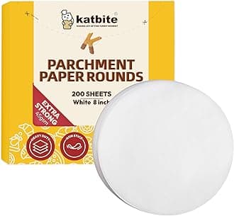 Katbite 200pcs 8 Inch Baking Paper, Ultra-Strong Unbleached Parchment Paper Round, Non Stick Greaseproof Paper Sheets Suitable for Baking,Cooking,Air Fryer
