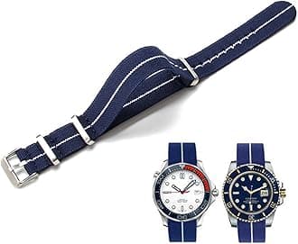 Nylon Elastic Watch Strap Military Parachute Style Watch Band 18mm 20mm 22mm Premium Striped Nylon One-Piece French Paratrooper Watchband Smartwatch Band Replacement Strap for Men Women