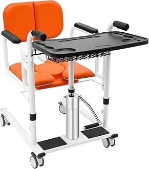 Patient Lift Transfer Chair for Elderly and Disabled Patient Lift Chairs 180°Split Seat with Portable Potty & Seat Cushion,Adjustable Hydraulic Lifting Height,330.7lbs (Orange)