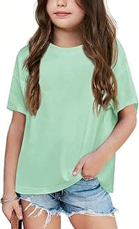 Girls Fashion Raw Hem Oversized T Shirts Summer Short Sleeve Tops Tees Shirt 5-14 Years