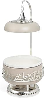 Otantik Home Jiwar Chafer with Porcelain Bowl, Stainless Steel Base, Water Bowl for Even Heat, Glass Lid with Hanger, Powered Buffet Warmer for Catering (Beige & Silver, 4 Liters)