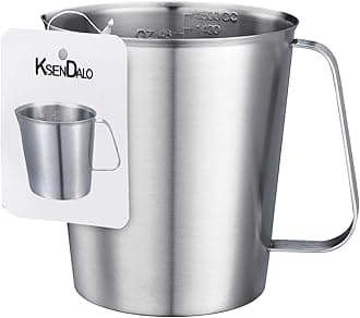 48Oz/6Cup Stainless Steel Pitcher (SUS304), 1.50 Liter Metal Container for Water, Milk, Liquid with Handle with Engraved Markings, Silver