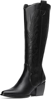 DREAM PAIRS Cowboy Boots,Western Cowgirl Boots for Women,Knee High Boots,Comfortable and Fashion Pull On Zipper Chunky Heel Pointed Toe Embroidered Boots