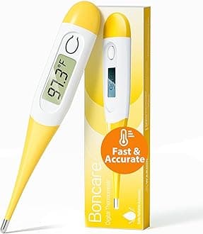 Boncare 10 Seconds Digital Thermometer for Adults and Kids - Accurate & Safe Rectal Thermometer for Baby with Fever Alarm, Oral Thermometer (Yellow)