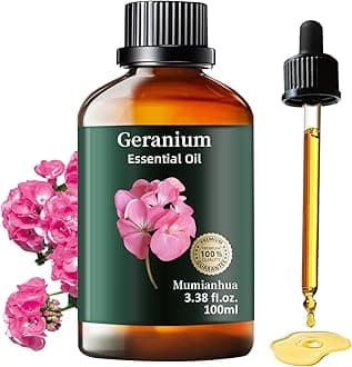 Geranium Essential Oil, Mumianhua Pure Rose Geranium Oil for Balanced Skin & Mood Harmony, Floral Relaxation Oil for Diffuser, Night Routine & DIY Skin, Hair, 3.38 Fl Oz