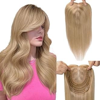 Hair Toppers for Women Real Human Hair 6x7inch 65g Toppers for Women with Thinning 14inch Balayage Ash Brown To Golden Blonde 360°3D Cover Gray Roots Add Volume (#10/27/27Toppers-14inch)