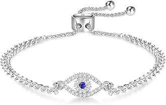 SANNIDHI® Evil Eye Bracelet Silver Alloy Inlaid Rhinestone Bracelet Stylish Women Bracelet Adjustable Chain Bracelet Women Jewelry Gift