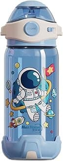 Panchhi Store Kids 650Ml Water Bottle With Straw - One-Click-Open Leak-Proof Locking Flip Lid for School, Picnic, Travel, Home - Cartoon Print Sipper Bottle, Blue-Titanium