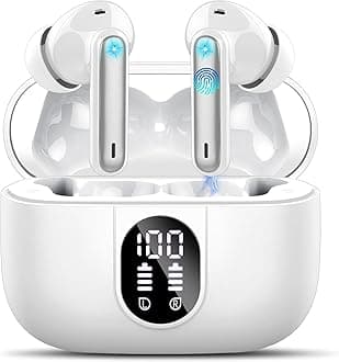 Csasan Wireless Earbuds, Bluetooth 5.3 Headphones In Ear with 4 ENC Noise Cancelling Mic, 2026 Mini Deep Bass Stereo Ear Buds, 40H Playtime Bluetooth Earphones, IP7 Waterproof Earbuds, White