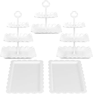 NWK 3-Tier Cupcake Stand Plastic Dessert Tower for Wedding Birthday Autumn Baby Shower Party (White 5 Piece)