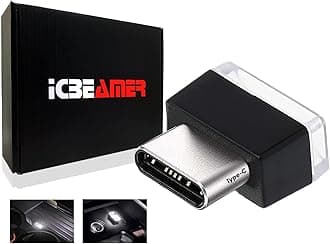 ICBEAMER Type C Adapter Atmosphere Light [Color: White] Universal Interface Plug-in Miniature Night Light LED USB Car Trunk Ambient