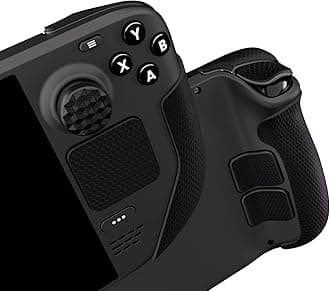 PlayVital Professional Textured Soft Rubber Pads Handle Grips for Steam Deck, Trackpads Skin Grip Enhancement Back Button Protective Stickers Set with Thumb Grip Caps - Honeycomb Textured Black