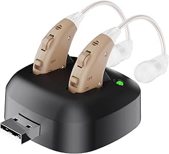 Digital Hearing Amplifier - (Pair of 2) Noise Cancelling with One Touch Volume Control, No Programming Required, Near-Invisible Behind The Ear, Rechargeable USB Dock by MEDca