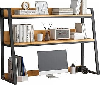 Dorm Desk Hutch,Ladder Desktop Bookshelf,2-Tier Computer Desktop Bookcase,Desk Hutch Top Only,Desk Organizer Shelf,Multipurpose Desktop Display Rack for Dorm Office Home(30x13x35inch, Black)