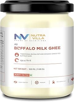 Nutravilla A2 Buffalo Ghee Organic Grassfed Homemade Desi Buffalo Ghee | Jar Of 350 Ml Clarified Butter | Handcrafted By Farmers With Bilona Method