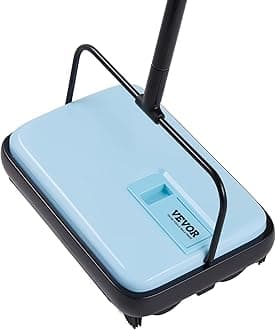 VEVOR Carpet Sweeper Manual, Floor Sweeper with 300 ml Dustbin Capacity Easy to Empty, 17 cm Cleaning Width for Home Office Carpets Pet Hair Dust, Blue