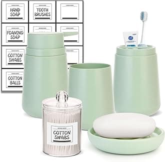 IMAVO Bathroom Accessories Set,Soap Lotion Dispenser,Soap Dish,Toothbrush Holder,Toothbrush Cup Tumbler,Gift Set Bathroom Accessories Sets Complete,Seafoam 4 Piece Green