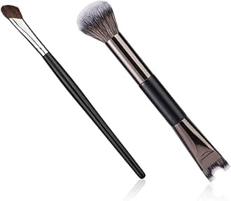 2pcs Nose Contour Brushes, 6.3 Inch 2-in-1 U-Shaped Fluffy and Angled Brush Set Dual Head Practical Makeup Tools for Sculpting, Highlighting, Defining (Black)