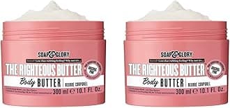 Soap & Glory The Righteous Moisturizing Body Butter - Hydrating Vegan Body Moisturizer for Dry Skin with Shea Butter, Vitamin E & Rosehip Seed Oil - Rich Cream for Women & Men (300ml, 2 pack)