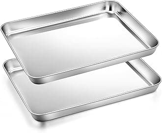 Joyfair 2Pcs Toaster Oven Baking Pan Set (9 inch), Stainless Steel Small Bakeware Tray Pans for Cookie Bacon Vegetable, Non Toxic & Healthy, Heavy Gauge & Rolled Rim, Rust-free & Dishwasher Safe