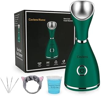 Facial Steamer-Nano Ionic Facial Steamer Warm Mist Humidifier Atomizer Sprayer Moisturizing Face Steamer Home Sauna SPA Face with 4 Piece Stainless Steel Skin Kit and Hair Band(Green)
