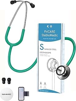 FriCARE Dual Head Stethoscope - Stethoscopes for Nurses, Medical Nursing Students, Paramedics/EMT/LVN/VNA Backup Estetoscopio, Dark Green Tube, Stainless Steel Chestpiece