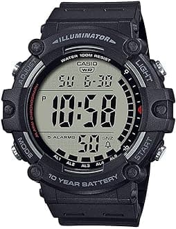 Illuminator AE1500WH Series | 10-Year Battery | LED Backlight | 5-Alarms | 1/100 Sec Stopwatch | Men's Digital Watch
