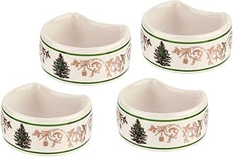 Christmas Tree Gold 2.75" Napkin Ring (Set of 4) - Elegant 22K Gold Accented Holiday Napkin Rings, Fine Porcelain Christmas Table Setting Décor - Ideal for Holiday Dinnerware & Festive Gifting