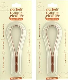 Perfora Copper Tongue Cleaner for Men and Women (Pack of 2) | for Fresh Breath & Bacteria Removal | Improved Taste Sense & Oral Hygiene | Easy to Use (Tongue Cleaner, Indian Copper (Tongue Cleaner))