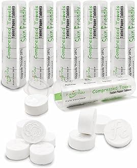 Compressed Disposable Face Towel Kit, Travel Size Washcloths & Compact Towels Portable Wash Cloths Cotton Wipes Tablets Coin Tissues Towelettes for Hotel Camping Backpacking(48 PCS White)