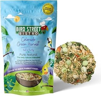 Bird Street Bistro Parrot Food for Parakeets & Cockatiels - Colorado Green Harvest - 18 oz - Cooks in 3-15 min, Natural Grains, Fruits & Vegetables - USA Made