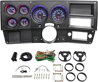 GlowShift 6-Gauge Cluster Package Compatible with Chevy C10 1973-1987 - Black 7 Color Speedometer, Tach, Oil Pressure, Water Coolant Temp, Fuel Level & Volt Gauges - Direct Fit Dashboard Panel Pod