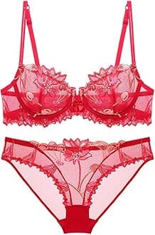 Soft Lace Lingerie Set See Through Underwear Floral Lace Underwire Sheer Bra and Panty Set for Women