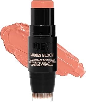 - Nudies Bloom All Over Dewy Color – 3-in-1 Cream Blush Stick for Cheeks, Eyes & Lips with Built-In Brush | Sheer, Glossy Finish | Vegan, Long-Wear, Multi-Use Makeup