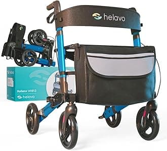 Helavo Foldable Rollator with Seat - Lightweight Aluminum Rolling Walker for Seniors and Adults