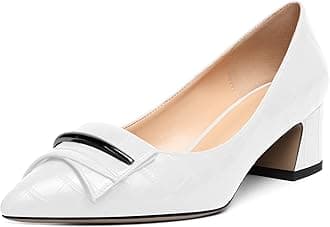 Elashe Women Block Heel Pumps|Pointed Toe Court Shoes|Buckle Design Mid Block Heels|Slip on Heeled Shoes|Elegant Office Ladies Business Pump Shoes