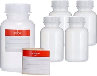 Octopus 5x 250 ml LDPE Wide-Mouth Bottles with Screw Caps - Empty Chemical & Laboratory Storage Containers for Kitchen or Hobby