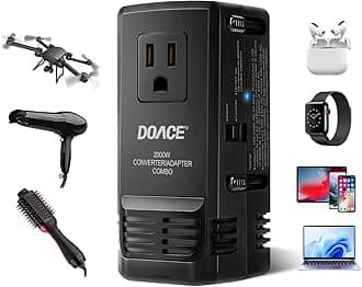 Upgraded 2000W 220V to 110V Converter for European, Voltage Converter US to Europe for Hair Dryer Steam Iron, All in One EU/UK/AU/US Worldwide Plug Adapter Mode for Laptop Tablet Camera Cell Phone